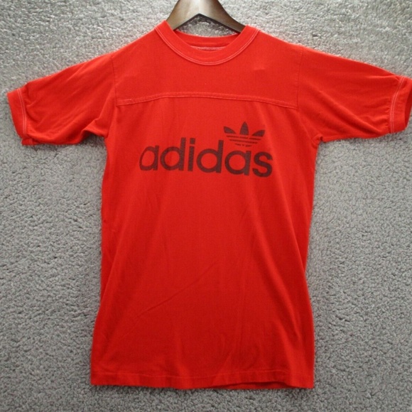 Adidas Shirt Adult Medium Vintage 1970s Silent Ringer Spellout Logo Orange Mens - Picture 1 of 14